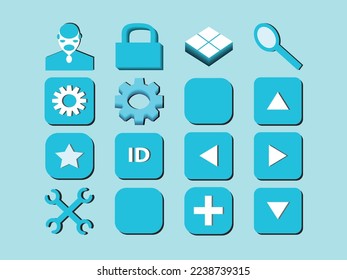 Blue color 3D UI icon set