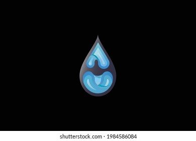 Blue color 3d water drop logo 