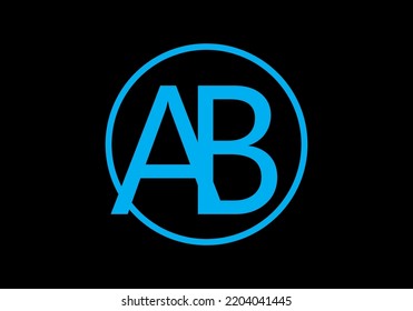 Blue color of AB initial letter in circle on black background design