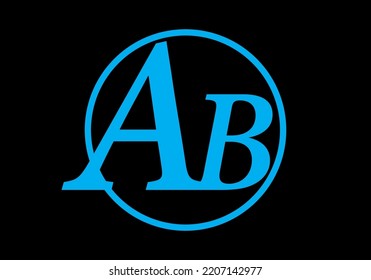 Color azul de la letra inicial de AB en círculo sobre el diseño de fondo negro