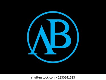Color azul de la letra inicial de AB en círculo sobre el diseño de fondo negro