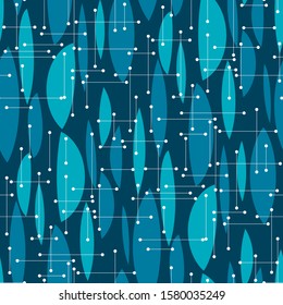 Blue color abstract atomic vibes mid-century  seamless pattern for background, fabric, textile, wrap, surface, web and print design. 
