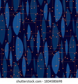 Blue color abstract atomic vibes mid-century  seamless pattern for background, fabric, textile, wrap, surface, web and print design. 
