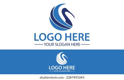 Blue Color Abstract Bird Luxury Goose Logo Design