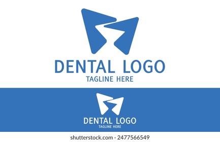 Blue Color Abstract Black and White Hill Dental Tooth Logo Design
