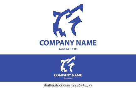 Blue Color Abstract Line Art Wolf Head Logo Design