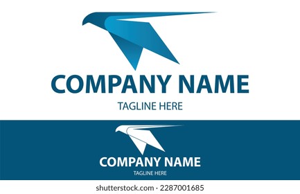 Blue Color Abstract Shape Fast Bird Logo Design