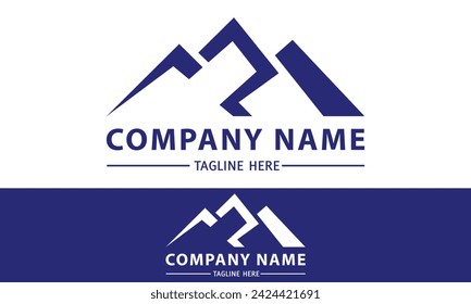 Blue Color Abstract Shape Minimalist Landscape Hills Mountain Logo Design
