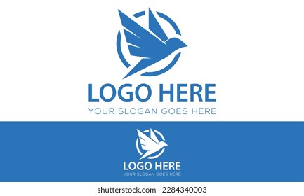 Blue Color Abstract Simple Bird Circle Logo Design