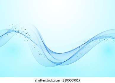 Blue color abstract wave design element with halftone effect.Smooth flow of transparent blue wave.
