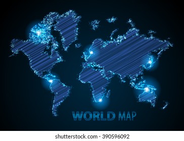 Blue color abstract world map with color circle. Abstract polygonal geometric design map. Vector illustration. Gradients free.