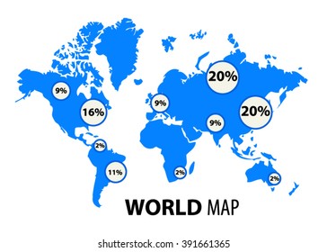Blue color abstract world map with color circle. Abstract polygonal geometric design map. Vector illustration. 