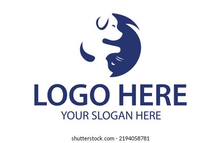 Blue Color Animal cat and Dog Circle Logo Design