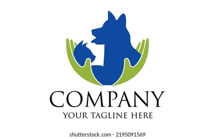 Blue Color Color Animal cat and Dog with hand Logo Design
