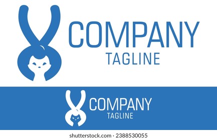 Blue Color Animal Cat pliers Cartoon Logo Design