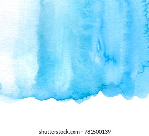 Blue color aquarelle wet isolated splash hand drawn vector grunge background. Watercolor bright abstract cold paint wash paper texture art card, banner, wallpaper
