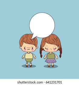 blue color background angry boy with dialogue box and sad girl vector illustration