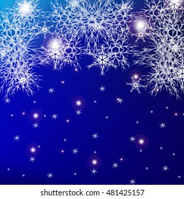 blue color background for a Christmas card with falling snowflakes. vector illustration. graphic arts and design. a series of images for the new year and Christmas