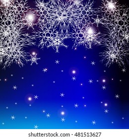 blue color background for a Christmas card with falling snowflakes. vector illustration. graphic arts and design. a series of images for the new year and Christmas