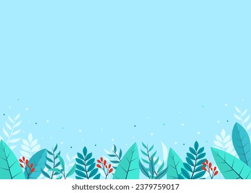 blue color background with illustration of winter plants. winter background design