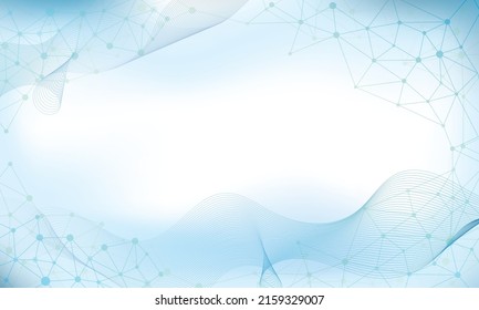 Blue color background with molecules and abstract lines. Medical background, for presentation, scientific background.