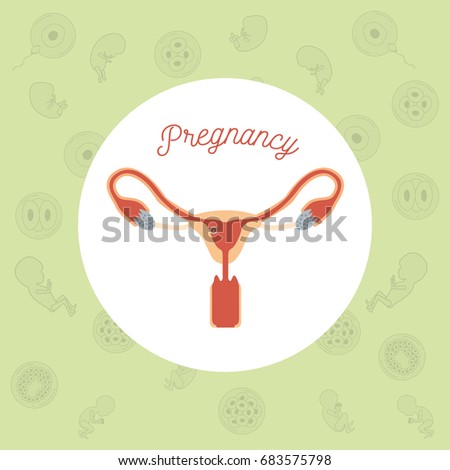 blue color background pattern pregnancy icons with fecundation in female reproductive organ vector illustration