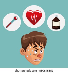 blue color background with sickness man face icons medicine