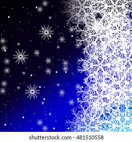 blue color background with snowflakes for Christmas cards. vector illustration. graphic arts and design. a series of images for the new year and Christmas