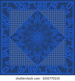 Blue color bandana print with tiling pattern floral style. Design for pillow, carpet, rug, silk neck scarf. vector