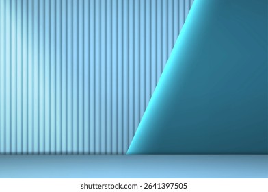 Blue color banner with neon vertical lines. Abstract minimal scene for mockup presentation, cosmetic products, stage showcase, promotion display.