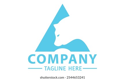 Blue Color Bear Head Negative Space with Triangle Logo Design