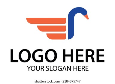Blue Color Beautiful Fast Wing Animal Swan Logo Design