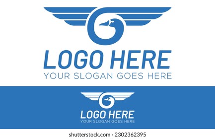 Blue Color Beautiful Fast Wing Animal Swan Logo Design