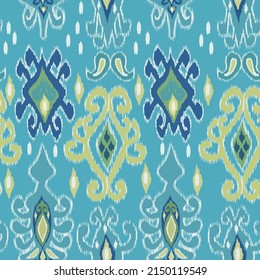 Blue color beautiful ikat pattern  for fabrics. Digital fabric patterns. Silk. Textile. Uzbekistan. 
