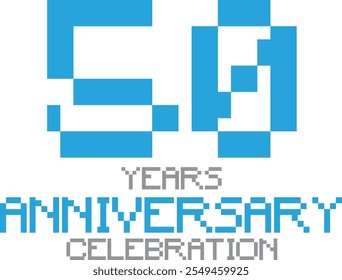Mapa de bits de color azul número 50 y la celebración del aniversario de años de palabras en la parte inferior, aislado sobre fondo blanco.