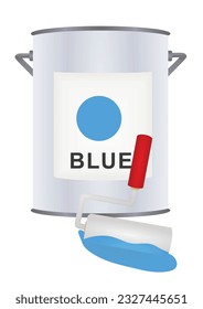 Rodillo y cubo de pincel de color azul. ilustración vectorial 