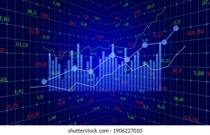 Blue color business graph chart of stock market investment trading. Trends of graph.