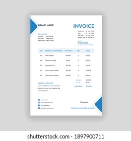 blue color business invoice template vector format