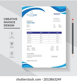 Blue color Business invoice template vector design. 