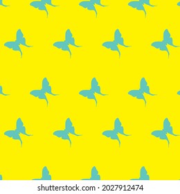 Patrones de mariposa de color azul sobre fondo amarillo, vector, tela, textil, decorativo