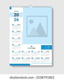 Blue Color Calendar Design For Office Desk Or Wall Vector Template