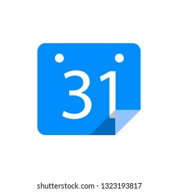 Blue color calendar number 31 icon. Vector illustration.