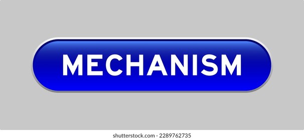 Blue color capsule shape button with word mechanism on gray background