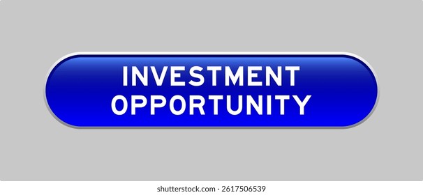 Blue color capsule shape button with word investment opportunity on gray background