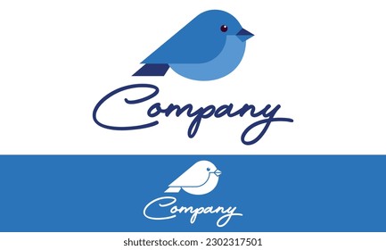 Blue Color Cartoon Cute Bird Logo Design