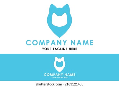 Blue Color Cat And Dog Pin Location Logo Design