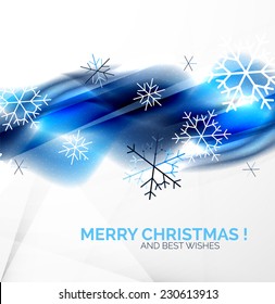 Blue Color Christmas blurred waves and snowflakes abstract background