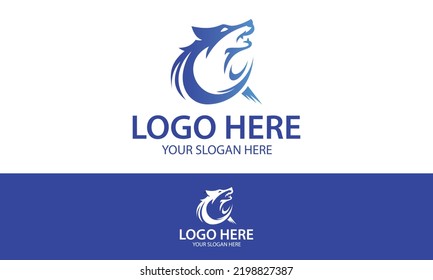 Blue Color Circle Abstract Fox Wolf Logo Design