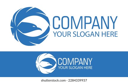 Blue Color Circle Eagle Hawk Bird Logo Design