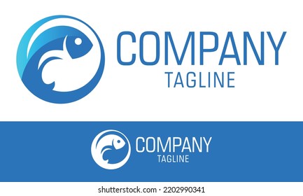 Diseño de logotipo de salto de pescado en círculo azul